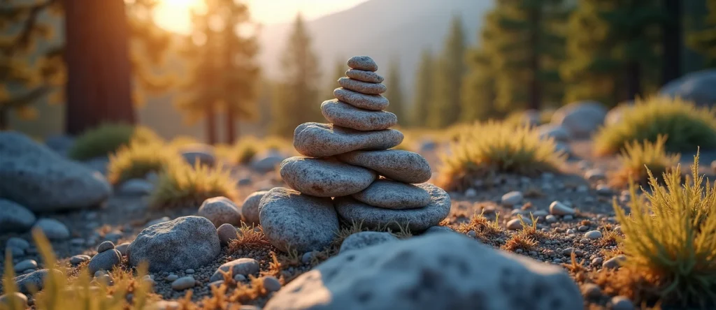 Symbolizing Stability/Peak: A local Sagebrush (Artemisia tridentata) ancient rock cairn. - AI Generated