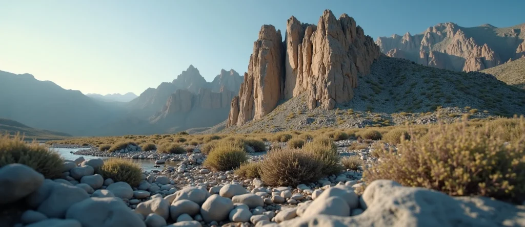 Symbolizing Stability/Peak: A local Rabbitbrush jagged granite peak. - AI Generated
