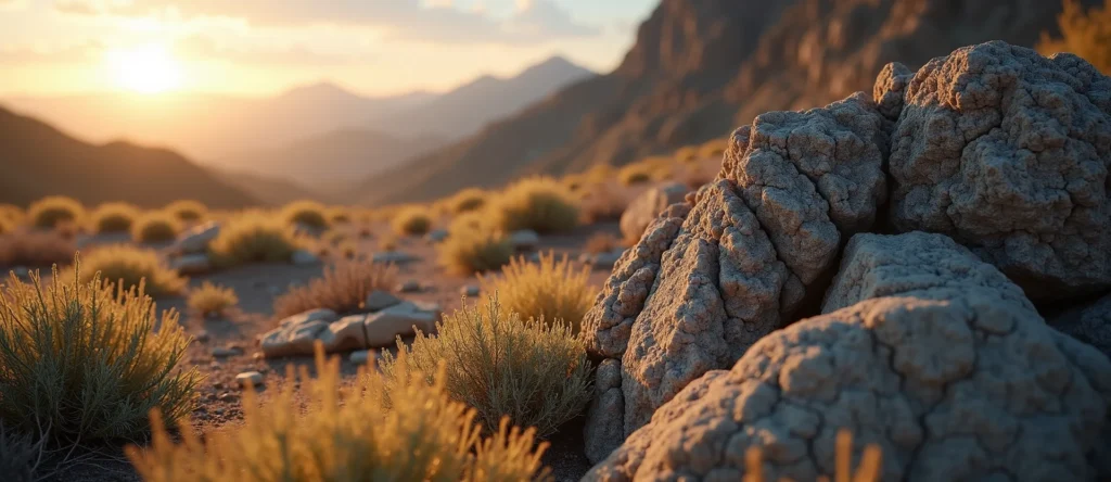 Symbolizing Stability/Peak: A local Sagebrush (Artemisia tridentata) jagged granite peak. - AI Generated