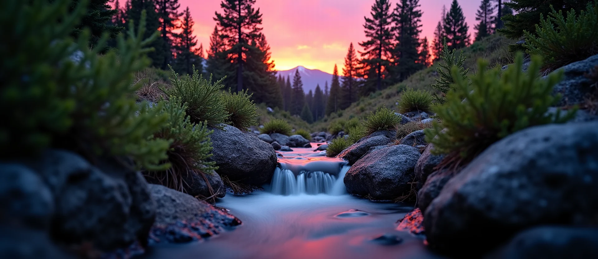 Symbolizing Flow/Cleansing: A local Bitterbrush hidden small waterfall. - AI Generated