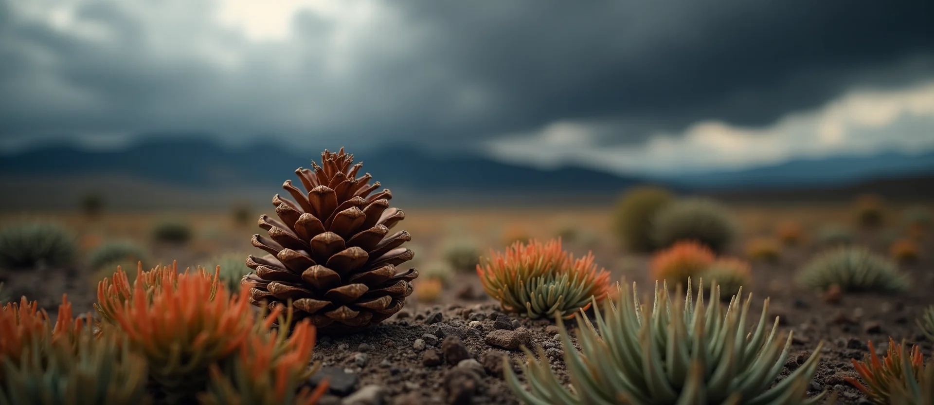 Symbolizing Seed/New Beginning: A local Indian Paintbrush opening pine cone. - AI Generated
