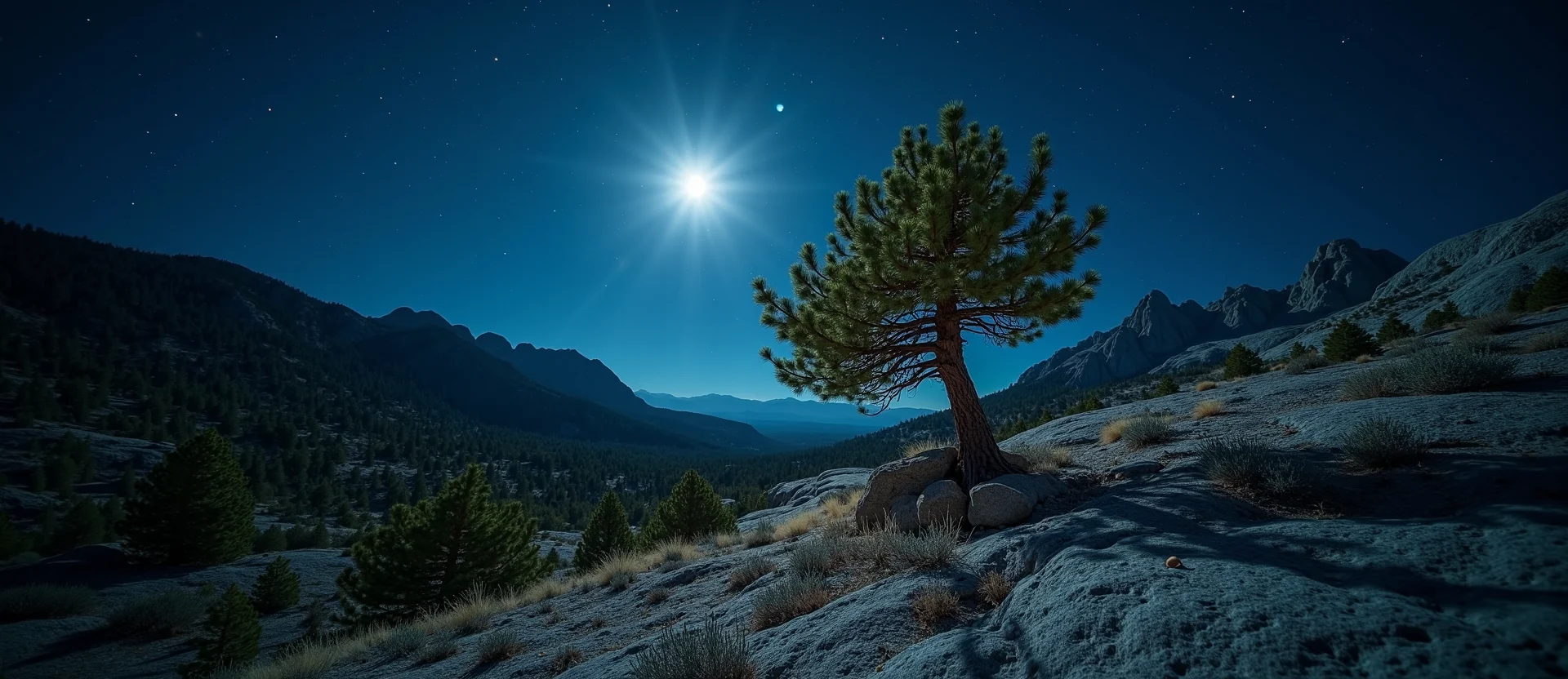 Symbolizing Growth/Resilience: A local Sierra Juniper tree growing out of a rock cleft. - AI Generated