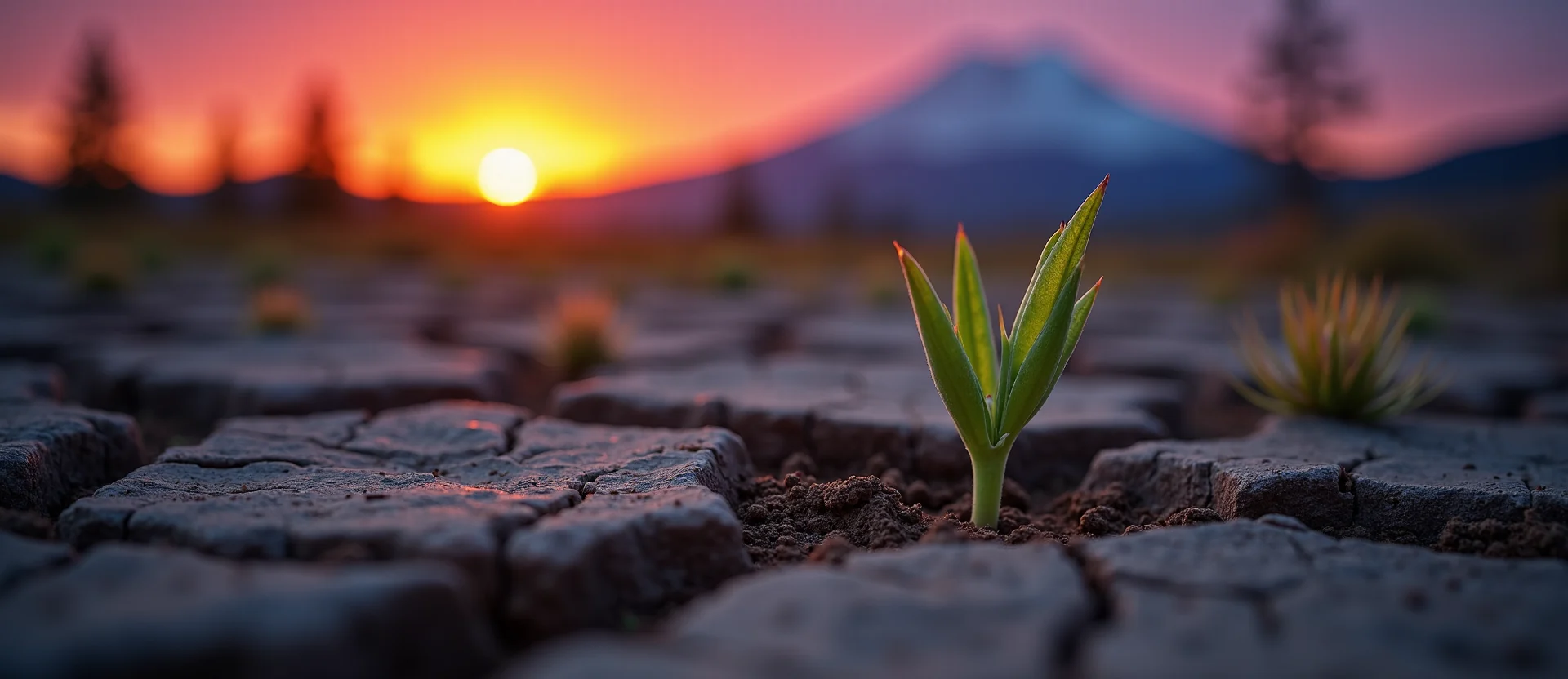 Symbolizing Seed/New Beginning: A local Indian Paintbrush shoot emerging from cracked soil. - AI Generated