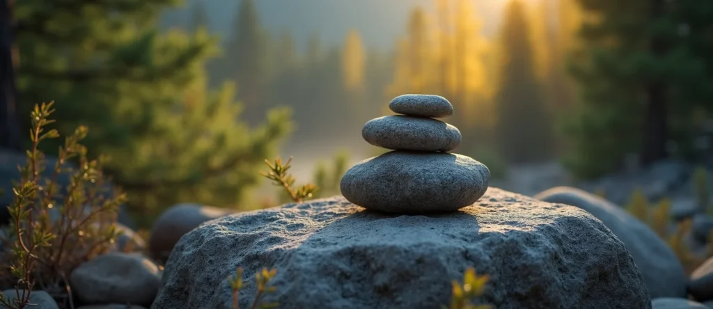 Symbolizing Stability/Peak: A local Ponderosa Pine ancient rock cairn. - AI Generated