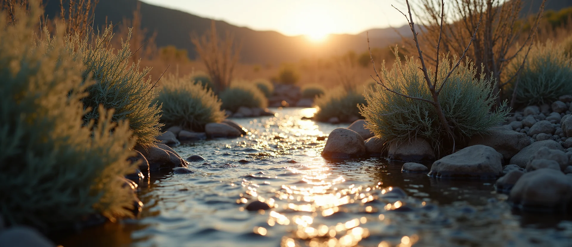 Symbolizing Flow/Cleansing: A local Sagebrush (Artemisia tridentata) clear cold snowmelt stream. - AI Generated