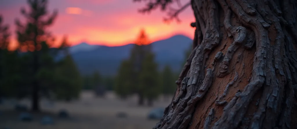 Symbolizing Growth/Resilience: A local Ponderosa Pine sturdy weathered tree trunk. - AI Generated