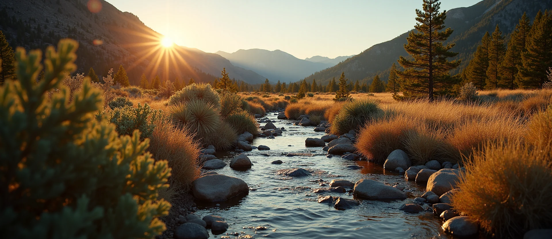 Symbolizing Flow/Cleansing: A local Bitterbrush babbling mountain creek. - AI Generated