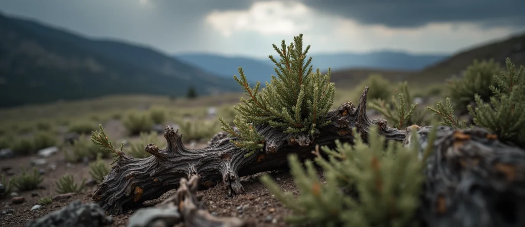 Symbolizing Growth/Resilience: A local Rabbitbrush gnarled juniper roots. - AI Generated