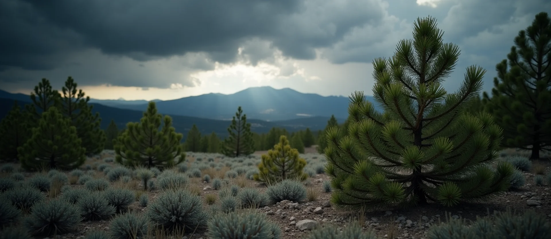 Symbolizing Stability/Peak: A local Ponderosa Pine distant Sierra horizon. - AI Generated