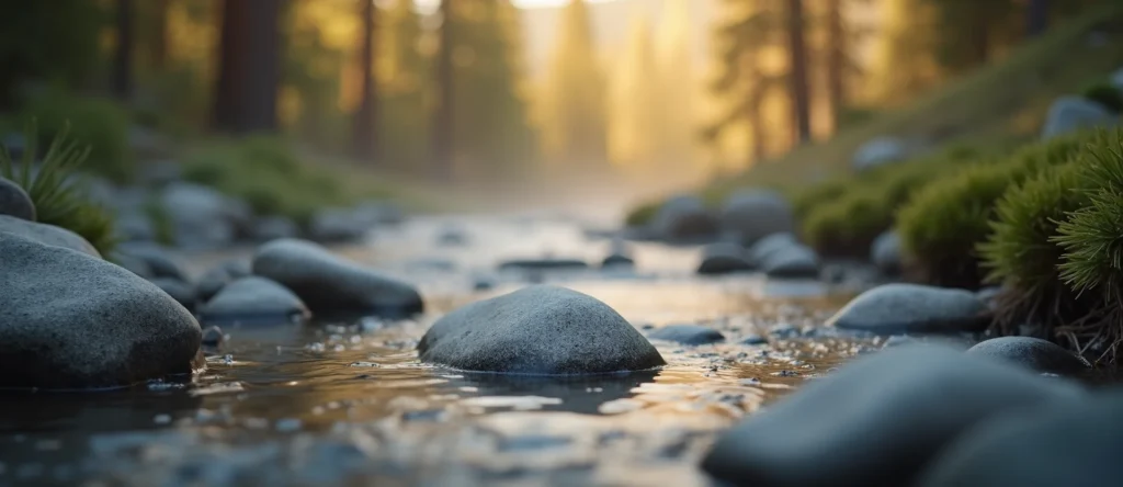 Symbolizing Flow/Cleansing: A local Bitterbrush smooth Truckee river stones. - AI Generated