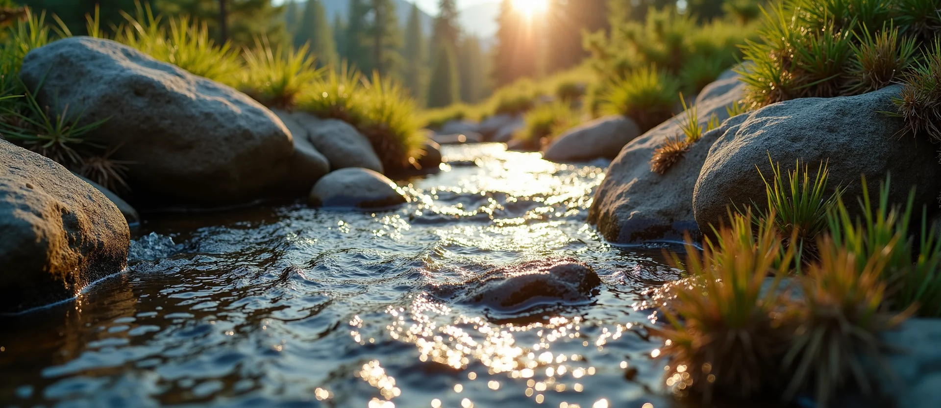 Symbolizing Flow/Cleansing: A local Sierra Juniper clear cold snowmelt stream. - AI Generated