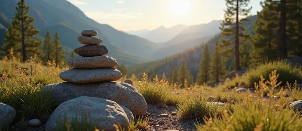 Symbolizing Stability/Peak: A local Rabbitbrush ancient rock cairn. - AI Generated