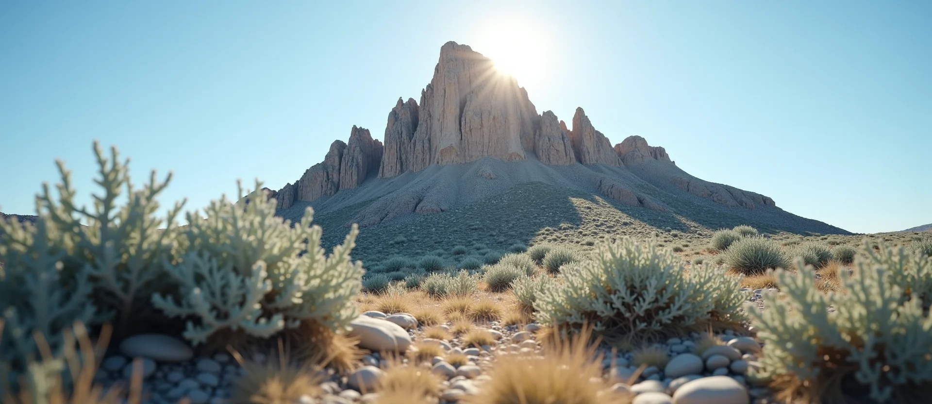 Symbolizing Stability/Peak: A local Sagebrush (Artemisia tridentata) jagged granite peak. - AI Generated