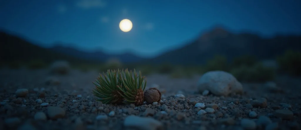 Symbolizing Seed/New Beginning: A local Rabbitbrush single pine seed on dry earth. - AI Generated
