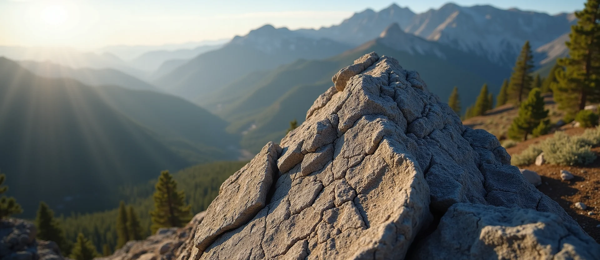Symbolizing Stability/Peak: A local Mountain Mahogany jagged granite peak. - AI Generated