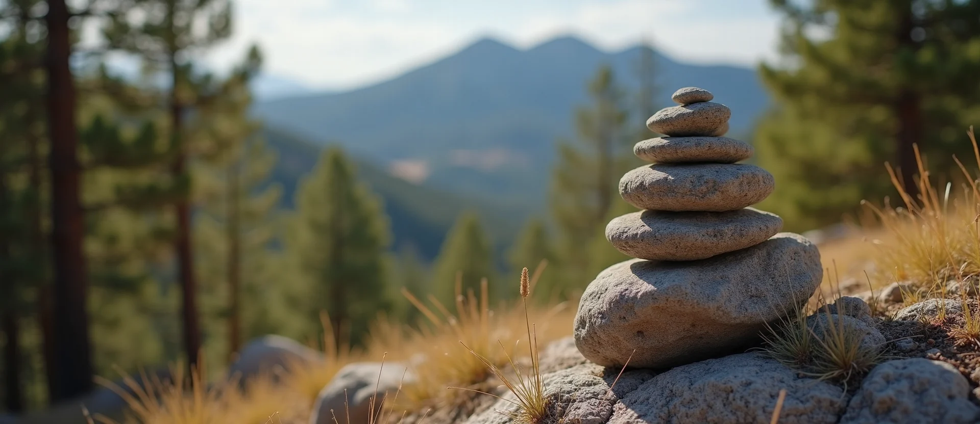 Symbolizing Stability/Peak: A local Ponderosa Pine ancient rock cairn. - AI Generated