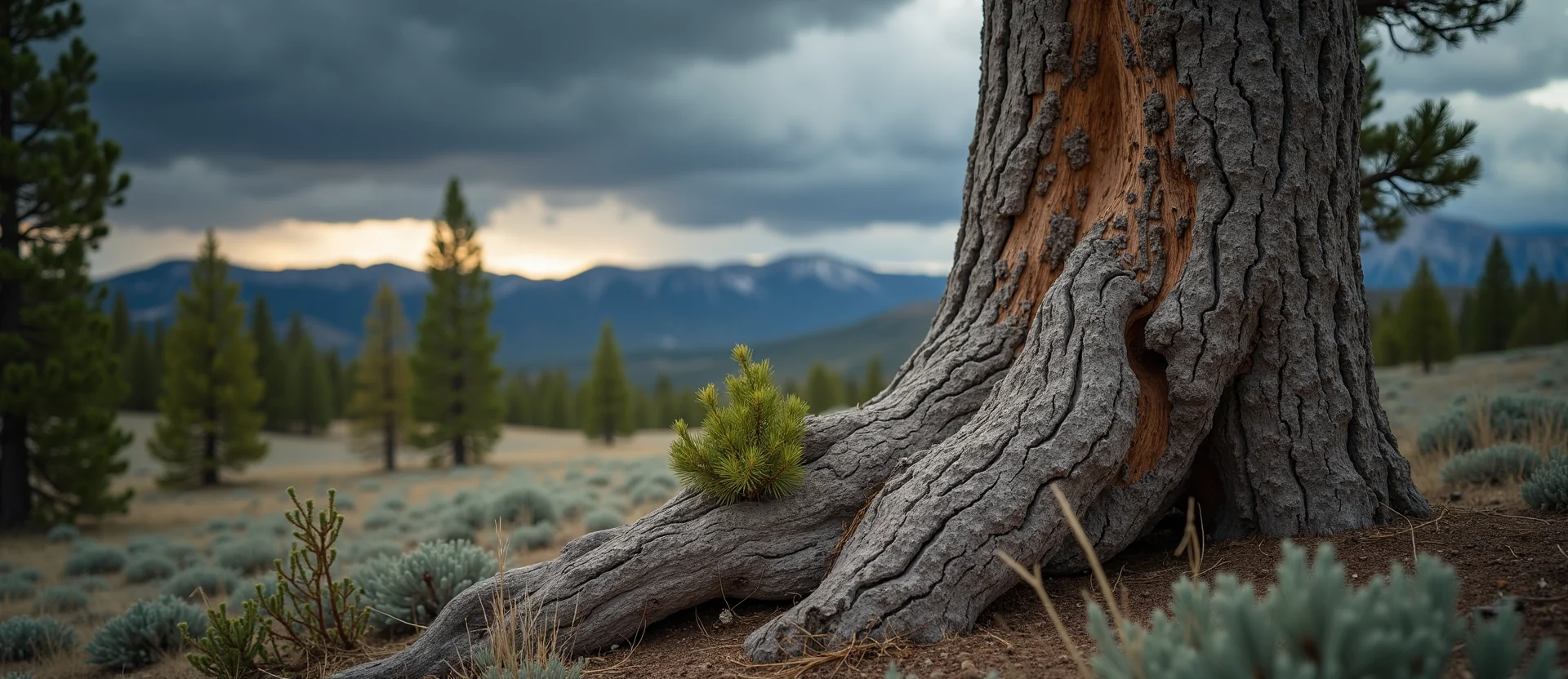 Symbolizing Growth/Resilience: A local Sierra Juniper sturdy weathered tree trunk. - AI Generated