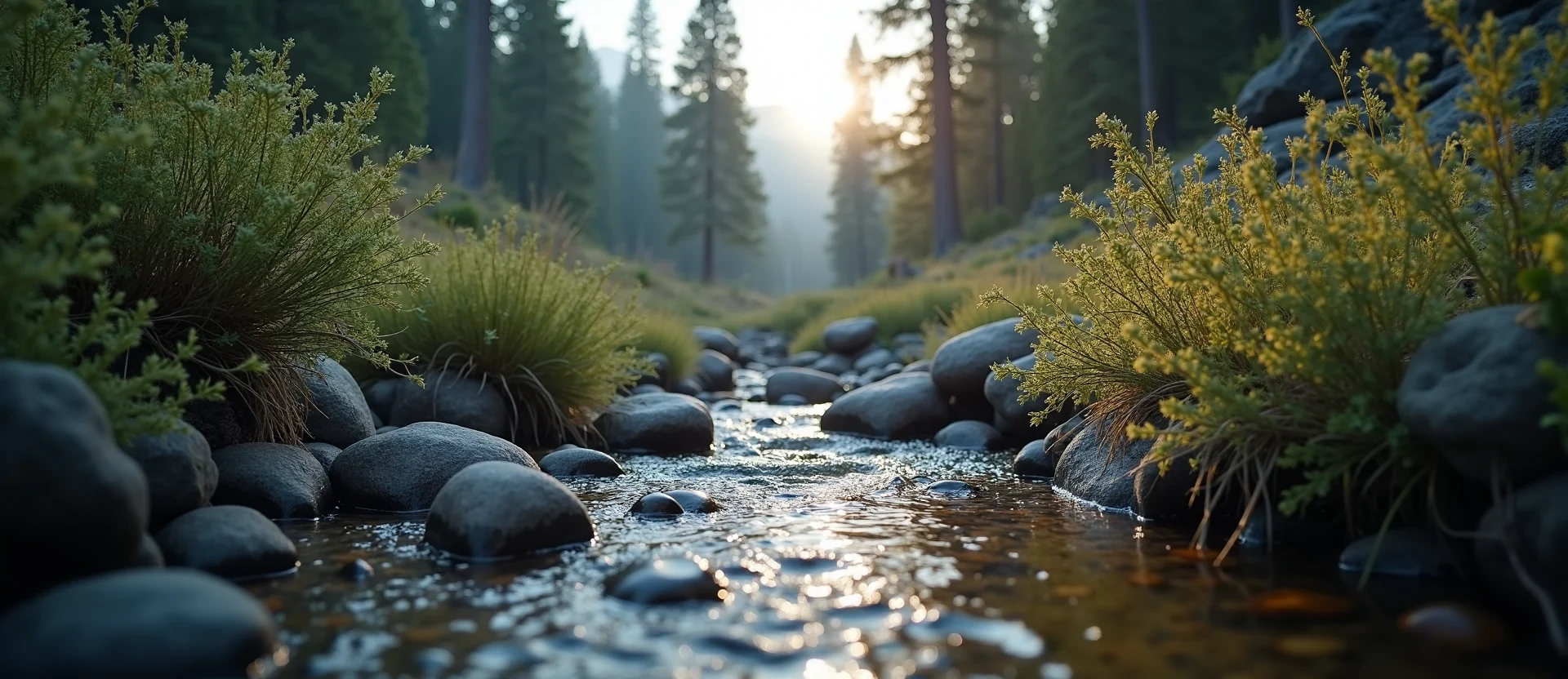 Symbolizing Flow/Cleansing: A local Sagebrush (Artemisia tridentata) babbling mountain creek. - AI Generated