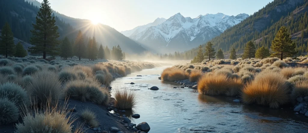 Symbolizing Flow/Cleansing: A local Desert Peach clear cold snowmelt stream. - AI Generated