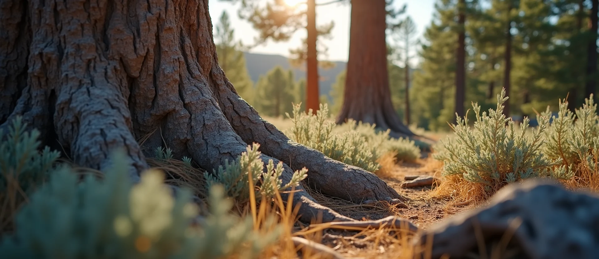 Symbolizing Growth/Resilience: A local Rabbitbrush sturdy weathered tree trunk. - AI Generated