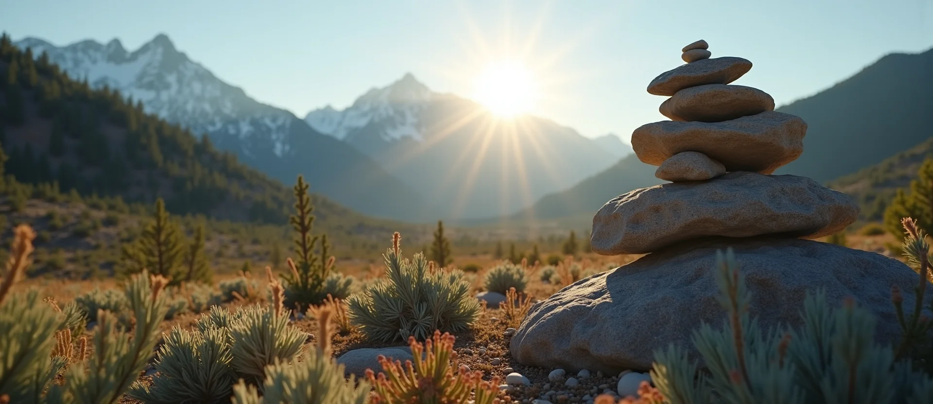 Symbolizing Stability/Peak: A local Desert Peach ancient rock cairn. - AI Generated