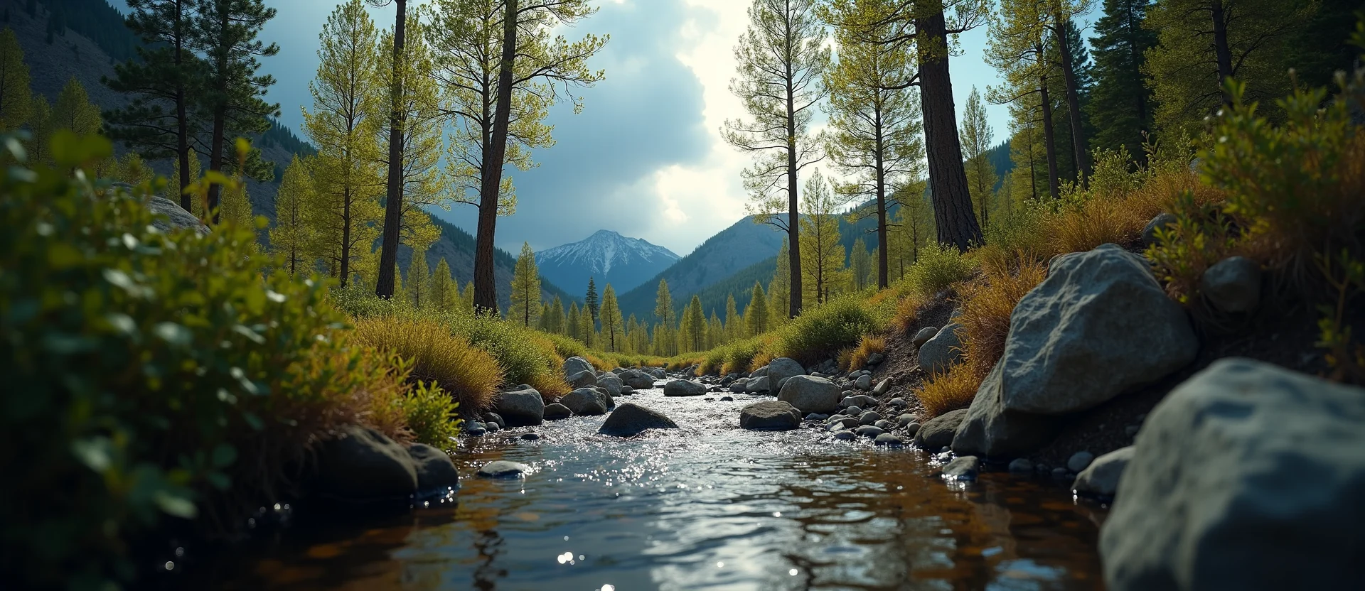 Symbolizing Flow/Cleansing: A local Desert Peach clear cold snowmelt stream. - AI Generated