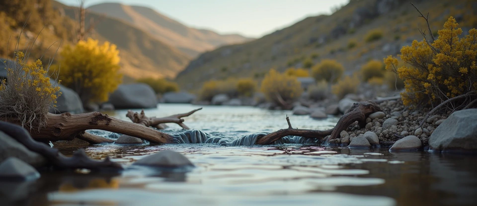 Symbolizing Flow/Cleansing: A local Rabbitbrush hidden small waterfall. - AI Generated