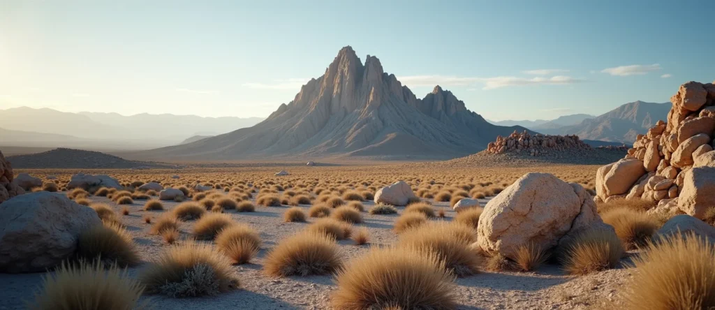 Symbolizing Stability/Peak: A local Desert Peach jagged granite peak. - AI Generated