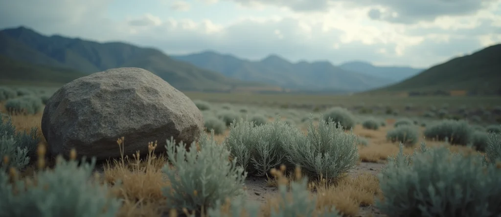 Symbolizing Stability/Peak: A local Rabbitbrush unshakable boulder. - AI Generated