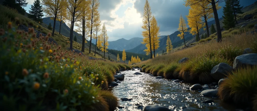 Symbolizing Flow/Cleansing: A local Desert Peach babbling mountain creek. - AI Generated