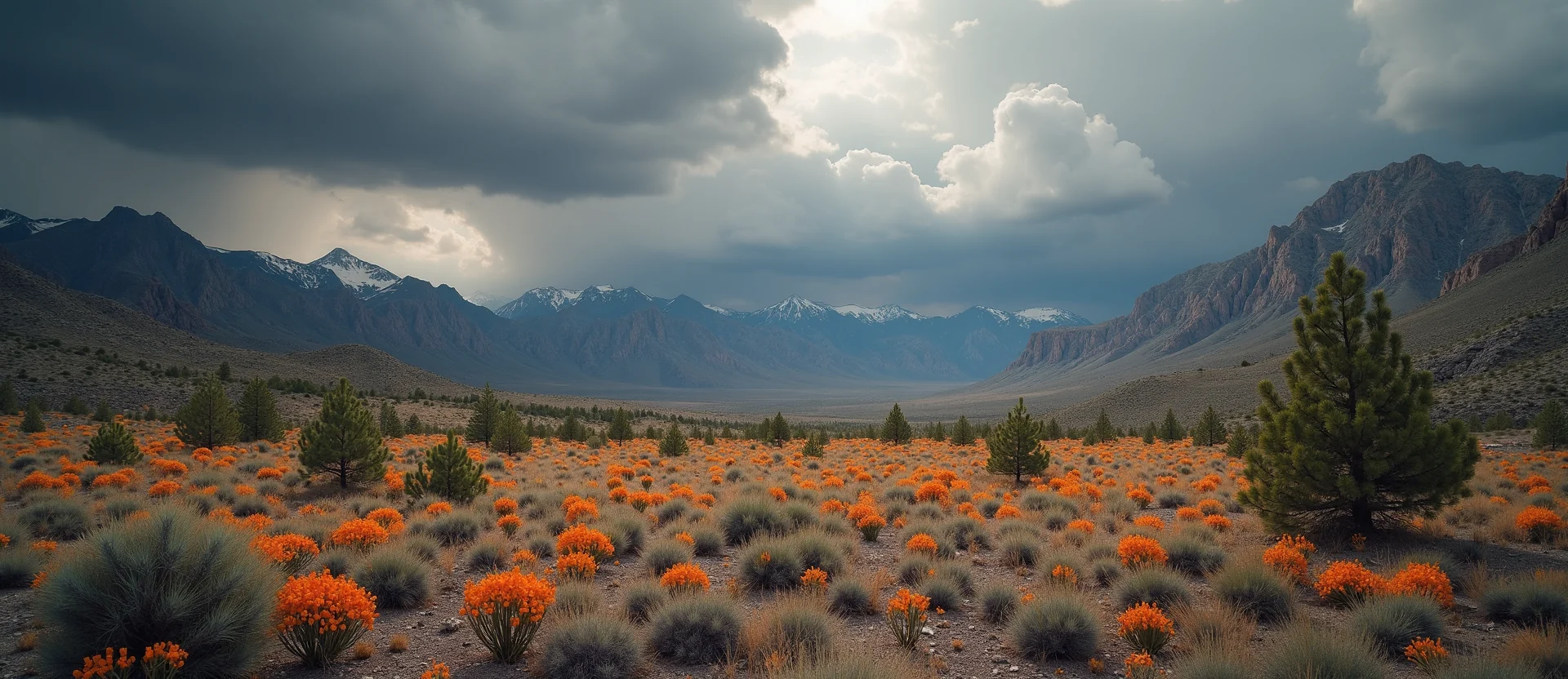 Symbolizing Identity/Local: A local Indian Paintbrush Sierra Nevada skyline. - AI Generated