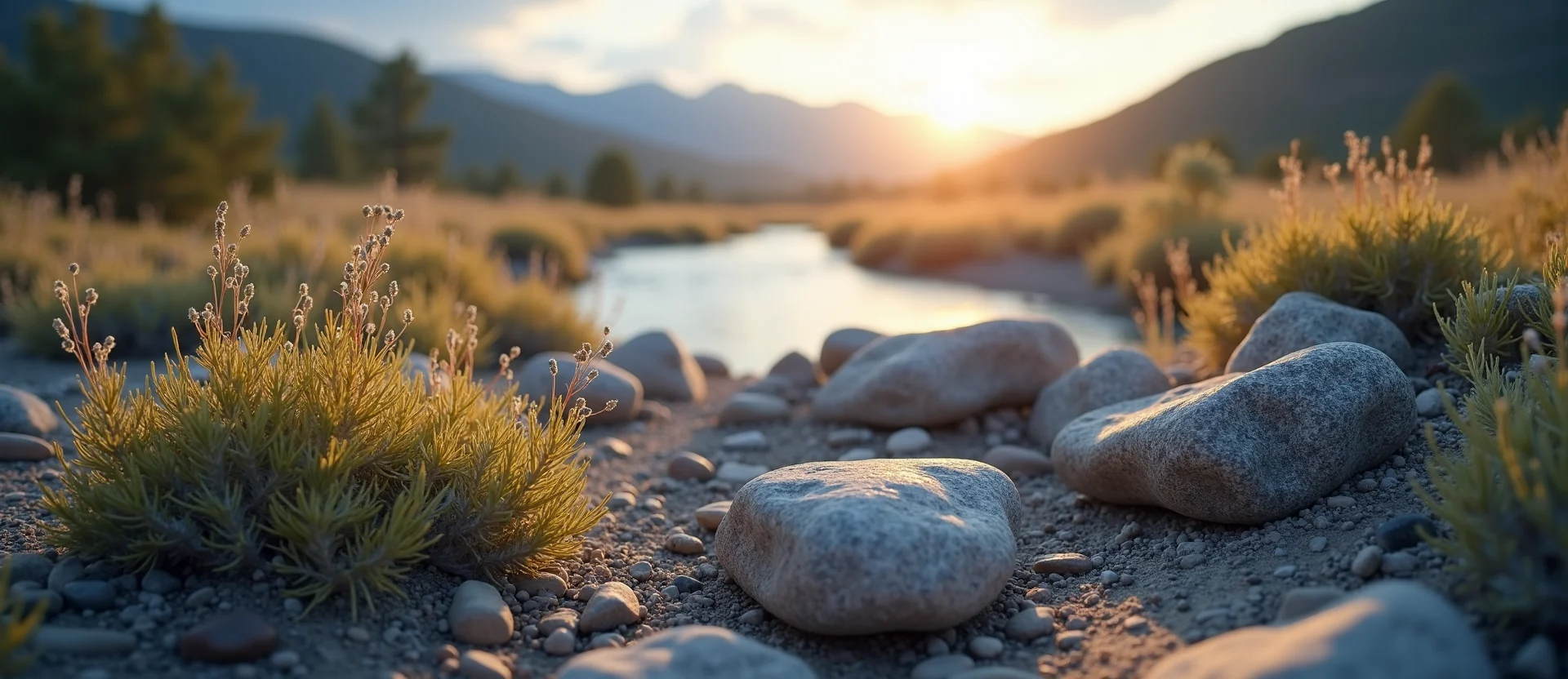 Symbolizing Flow/Cleansing: A local Indian Paintbrush smooth Truckee river stones. - AI Generated