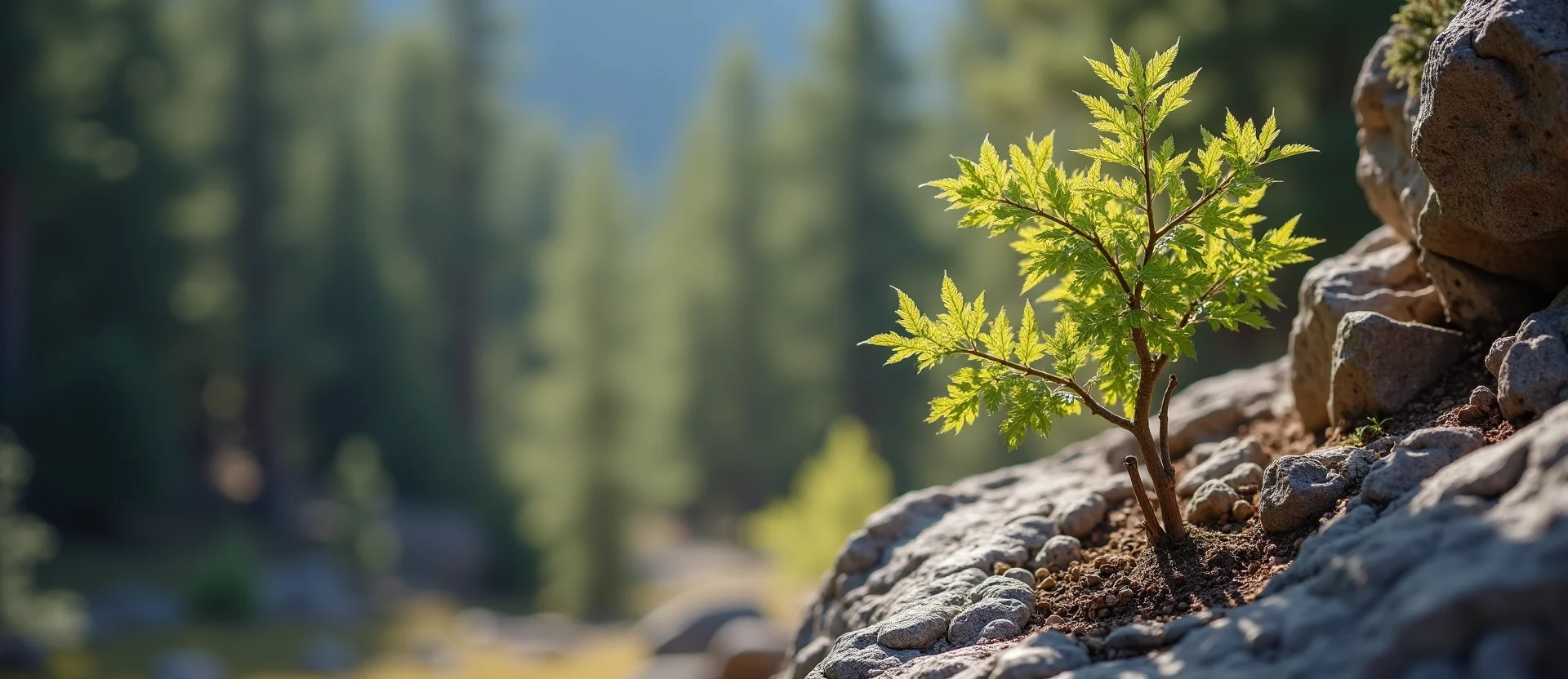 Symbolizing Growth/Resilience: A local Ponderosa Pine tree growing out of a rock cleft. - AI Generated