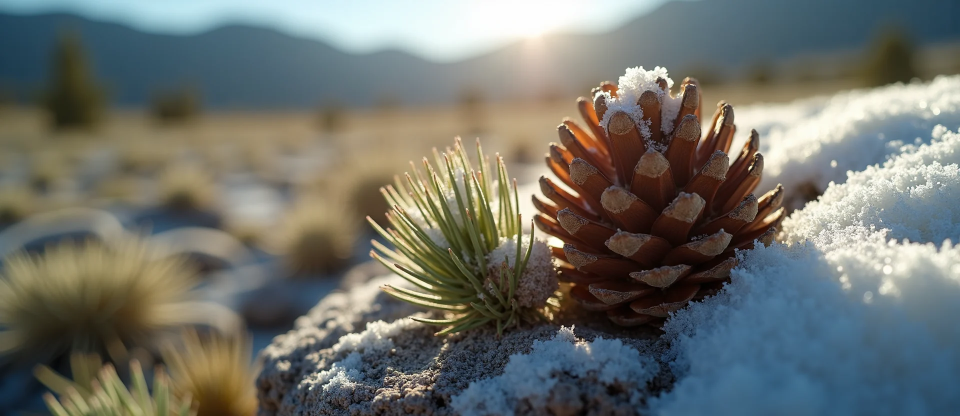Symbolizing Seed/New Beginning: A local Rabbitbrush opening pine cone. - AI Generated