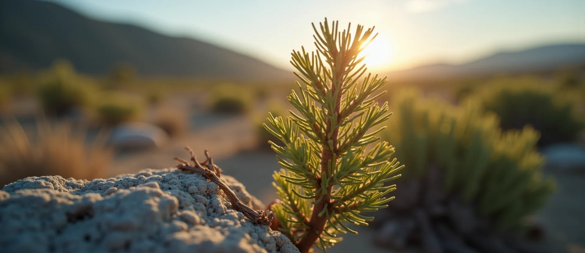 Symbolizing Growth/Resilience: A local Rabbitbrush new branch reaching for the sky. - AI Generated