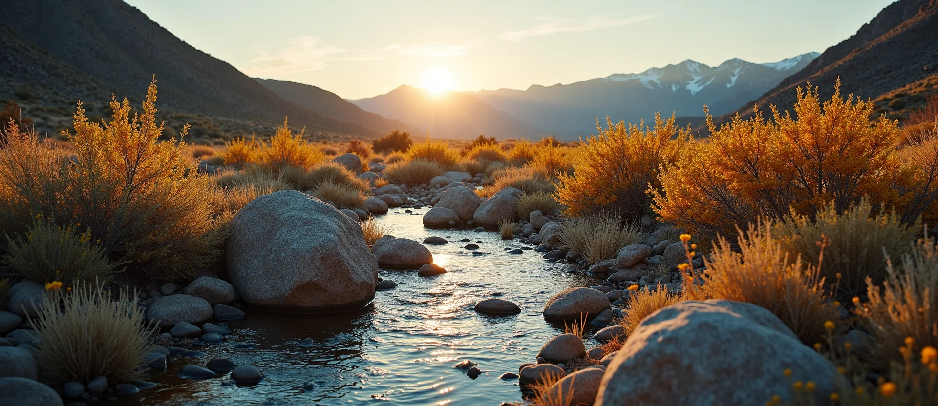 Symbolizing Flow/Cleansing: A local Rabbitbrush clear cold snowmelt stream. - AI Generated