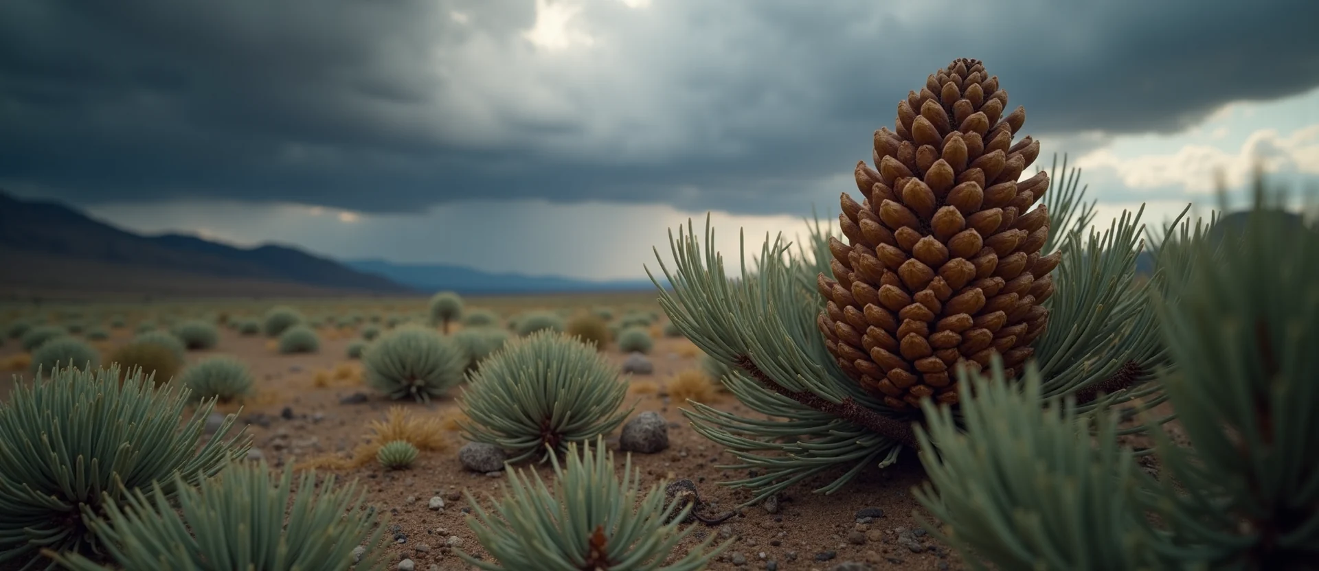 Symbolizing Seed/New Beginning: A local Sagebrush (Artemisia tridentata) opening pine cone. - AI Generated