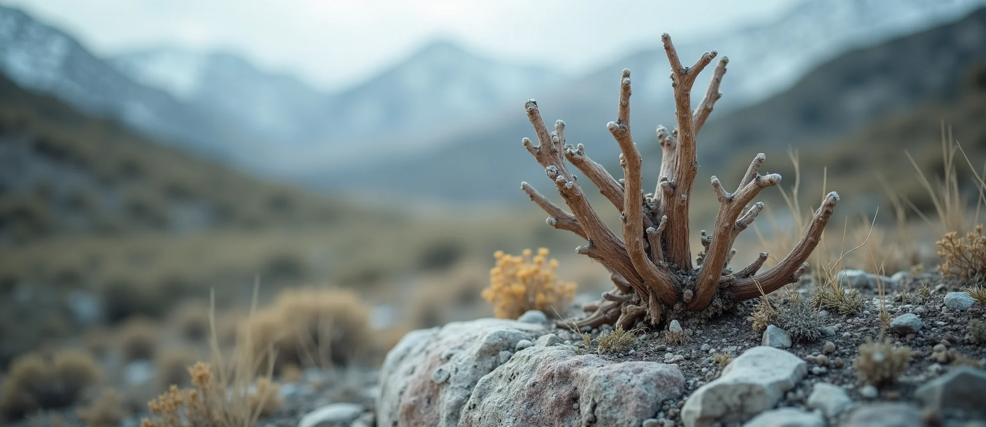 Symbolizing Growth/Resilience: A local Indian Paintbrush gnarled juniper roots. - AI Generated