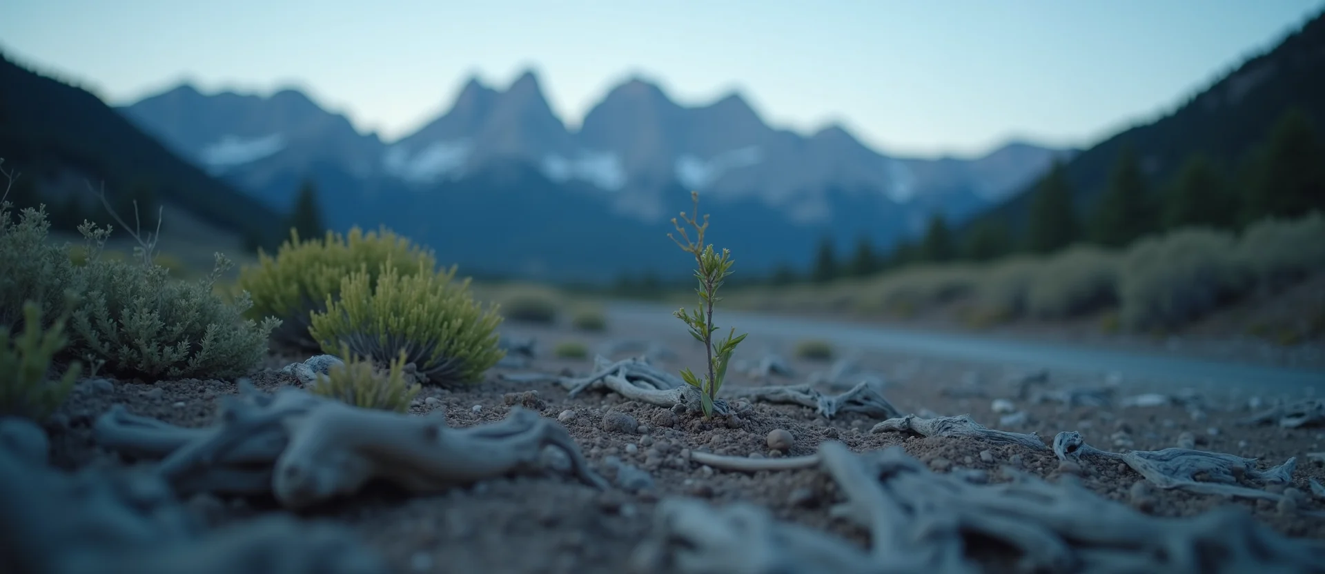 Symbolizing Seed/New Beginning: A local Rabbitbrush shoot emerging from cracked soil. - AI Generated