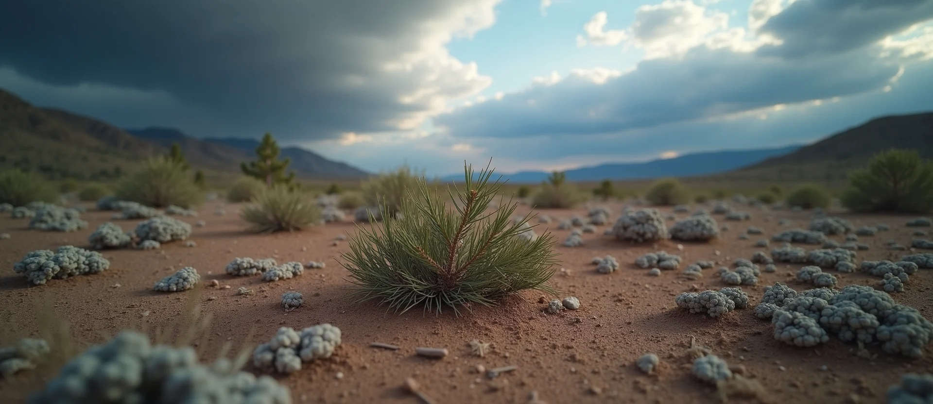 Symbolizing Seed/New Beginning: A local Sierra Juniper single pine seed on dry earth. - AI Generated