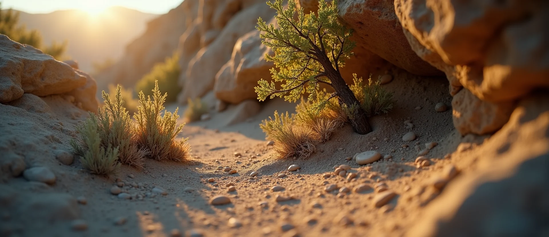 Symbolizing Growth/Resilience: A local Rabbitbrush tree growing out of a rock cleft. - AI Generated