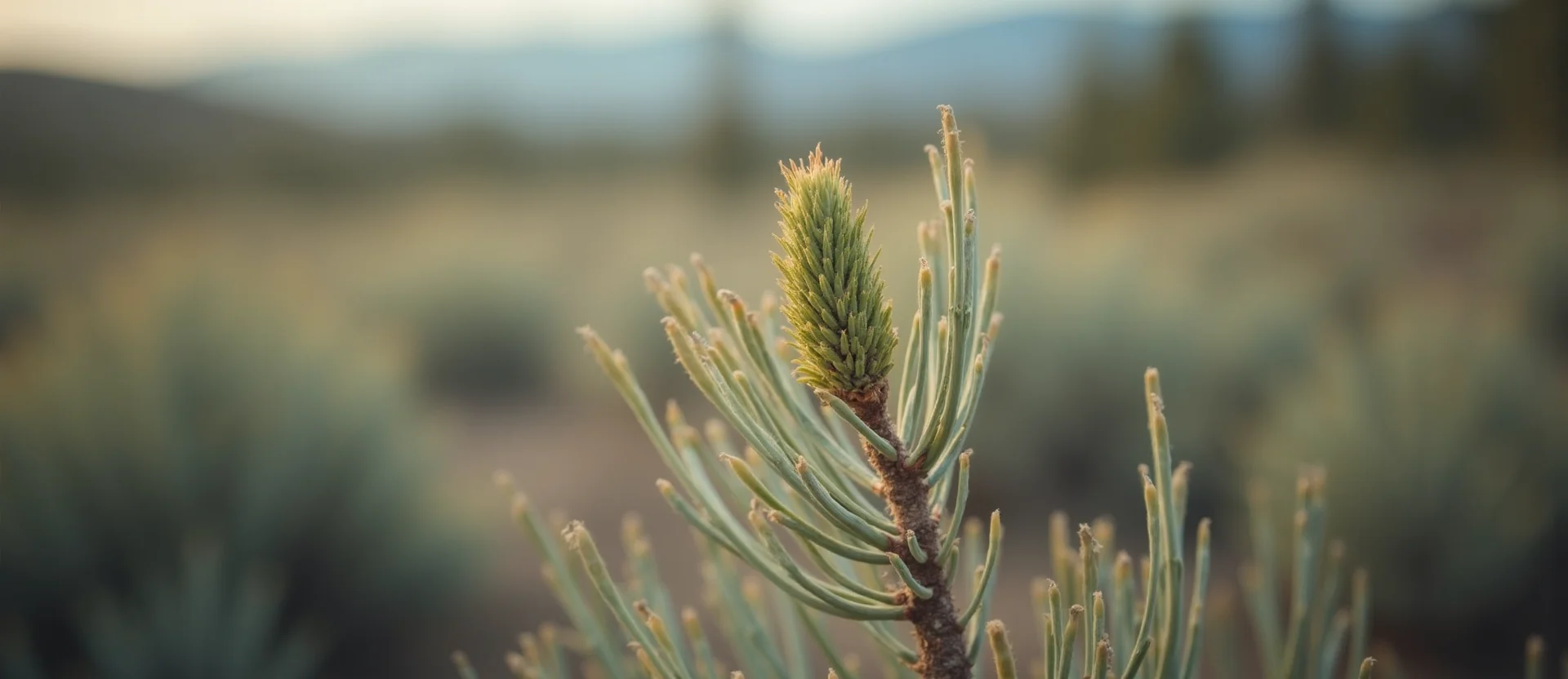 Symbolizing Seed/New Beginning: A local Sagebrush (Artemisia tridentata) new green bud on a branch. - AI Generated