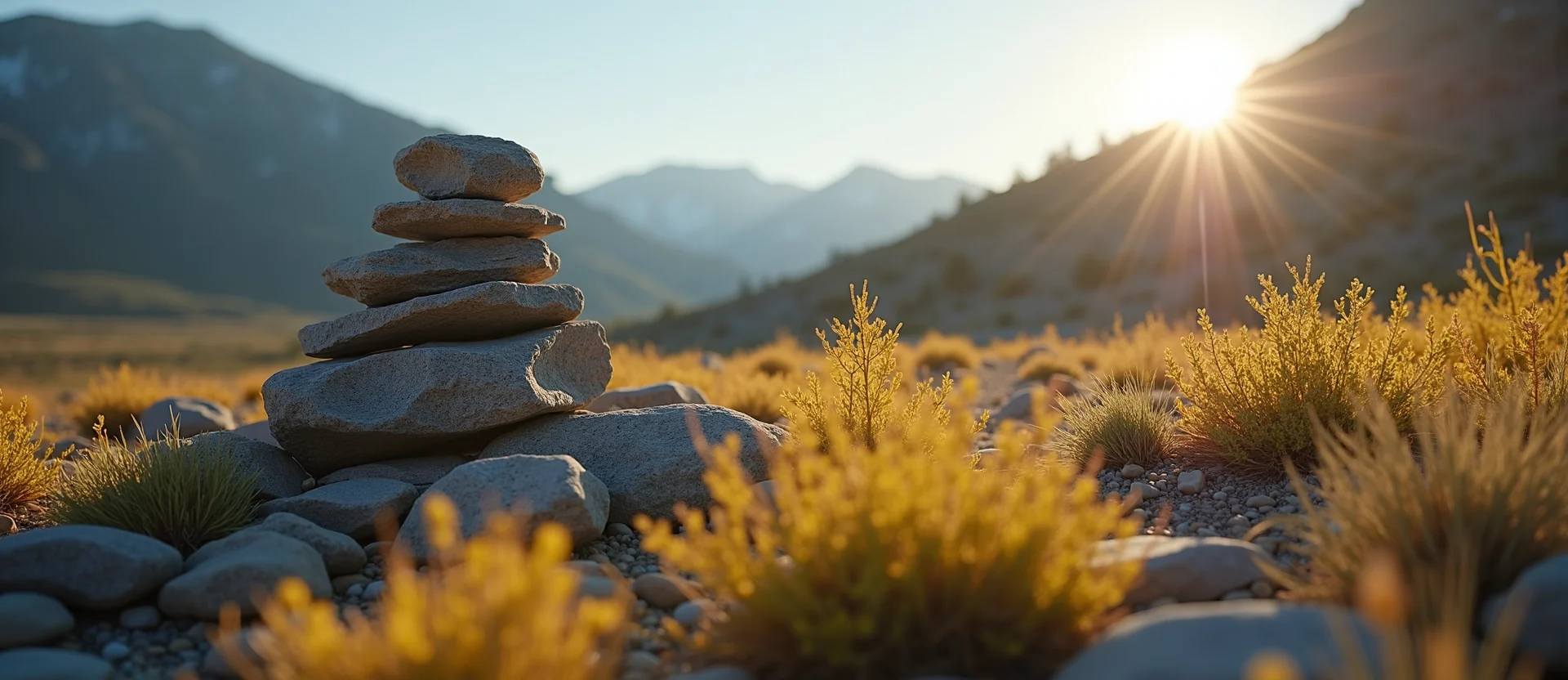 Symbolizing Stability/Peak: A local Indian Paintbrush ancient rock cairn. - AI Generated