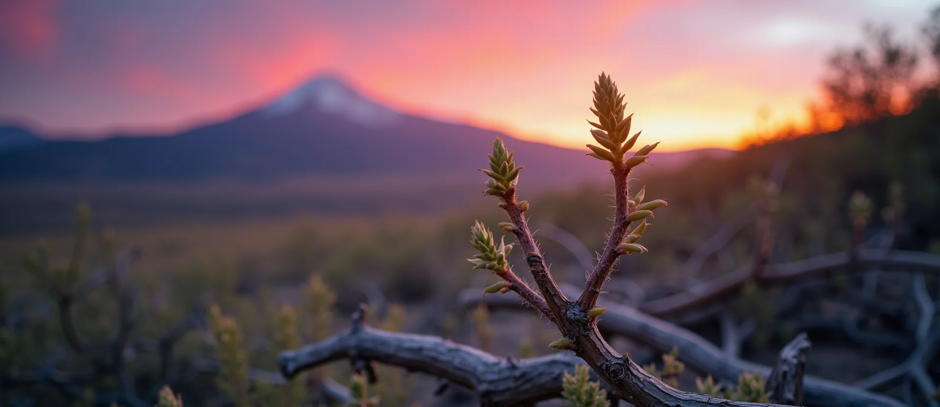 Symbolizing Seed/New Beginning: A local Bitterbrush new green bud on a branch. - AI Generated