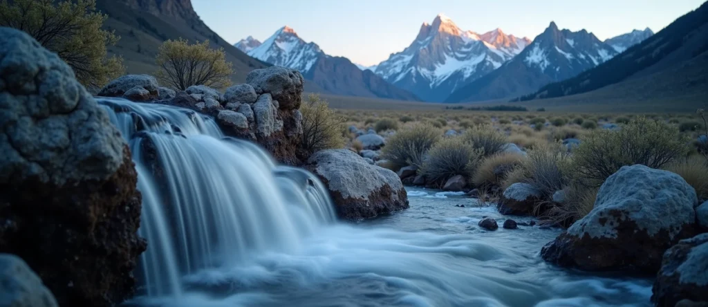Symbolizing Flow/Cleansing: A local Bitterbrush hidden small waterfall. - AI Generated