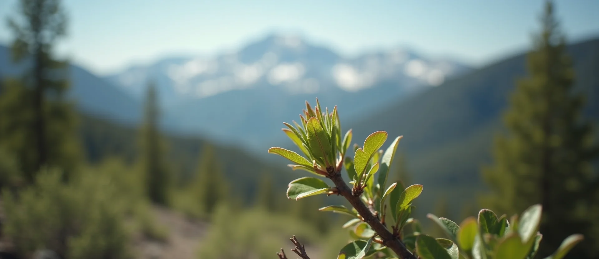 Symbolizing Seed/New Beginning: A local Mountain Mahogany new green bud on a branch. - AI Generated