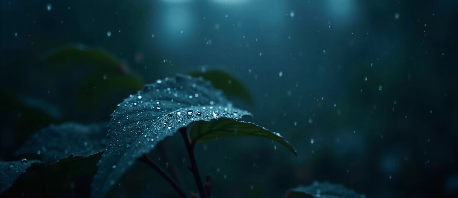 Symbolizing Flow/Cleansing: A local Mountain Mahogany raindrops on desert leaves. - AI Generated