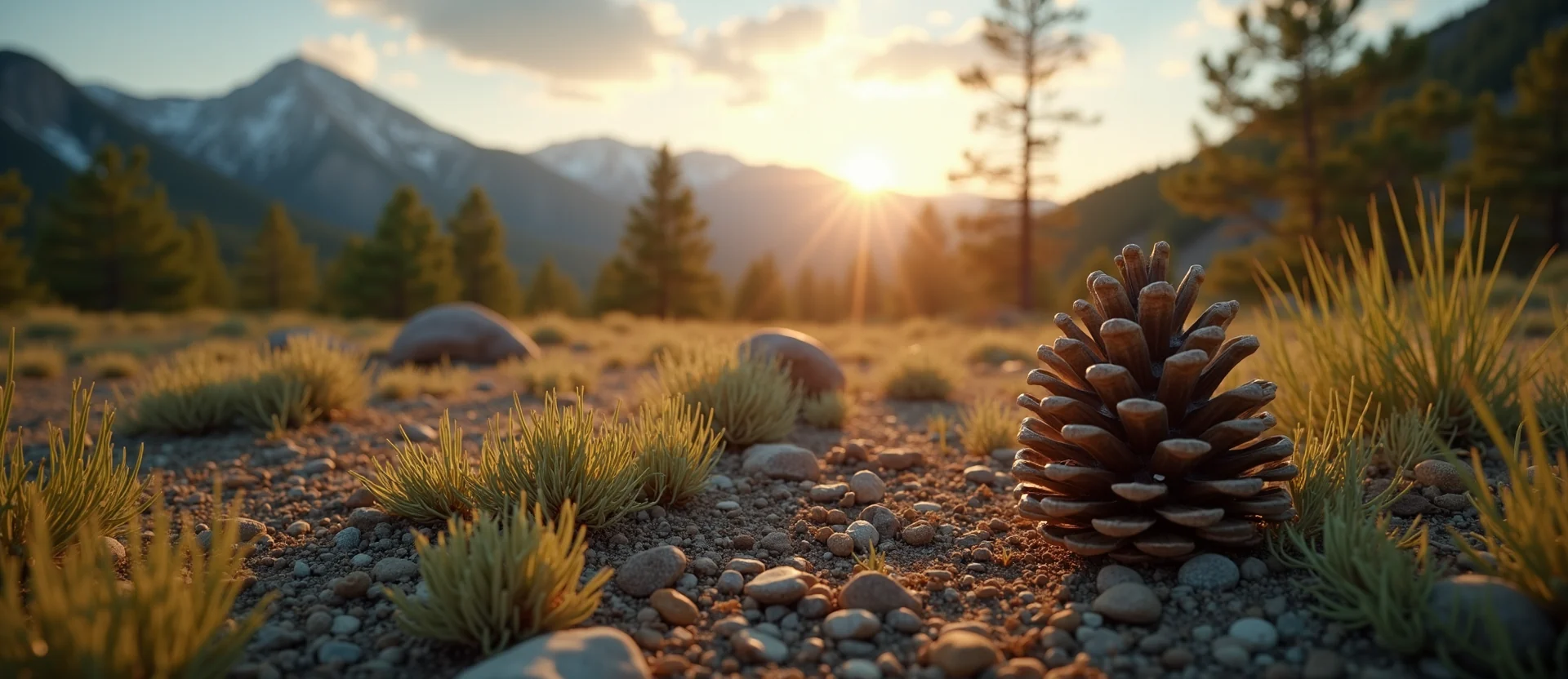 Symbolizing Seed/New Beginning: A local Bitterbrush opening pine cone. - AI Generated