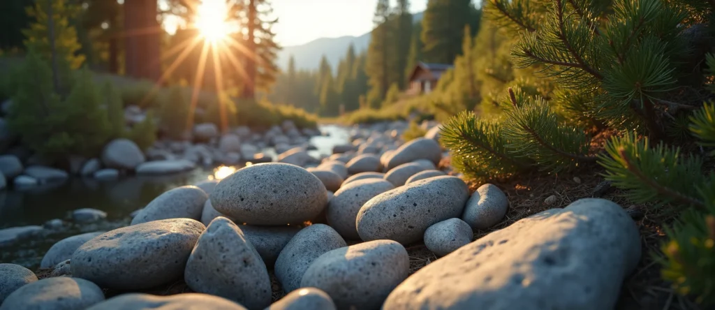 Symbolizing Flow/Cleansing: A local Manzanita smooth Truckee river stones. - AI Generated