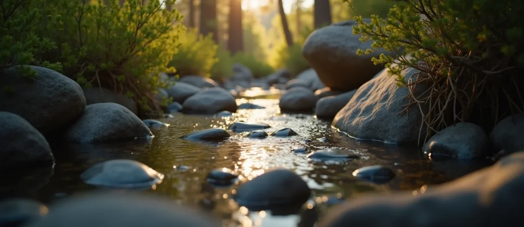 Symbolizing Flow/Cleansing: A local Bitterbrush smooth Truckee river stones. - AI Generated
